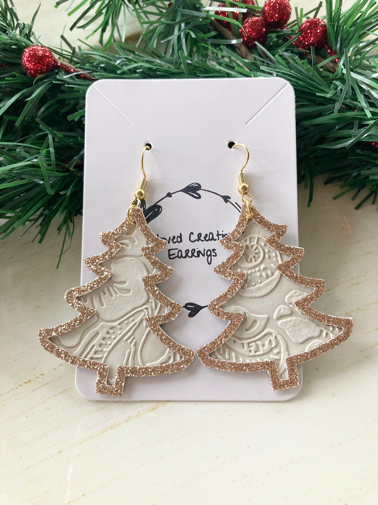 White and Gold Tree Earrings