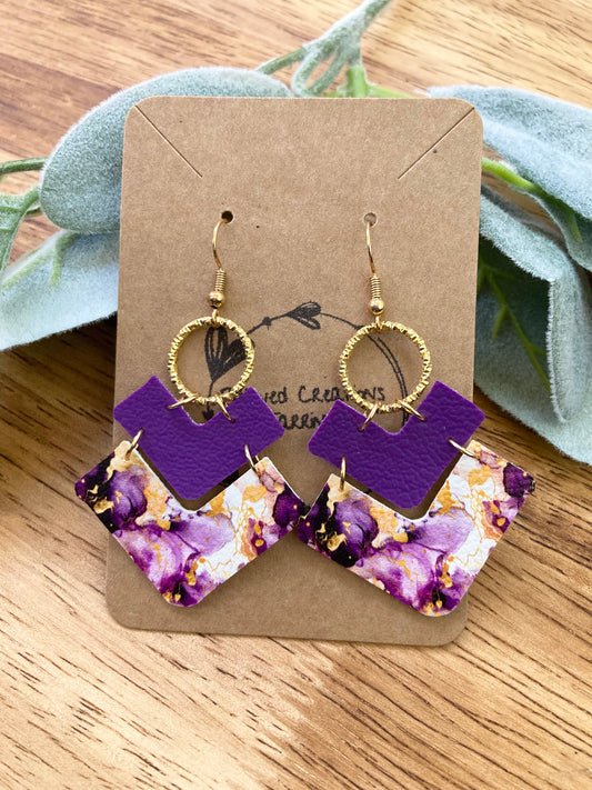 Purple and Gold Hoop Earrings