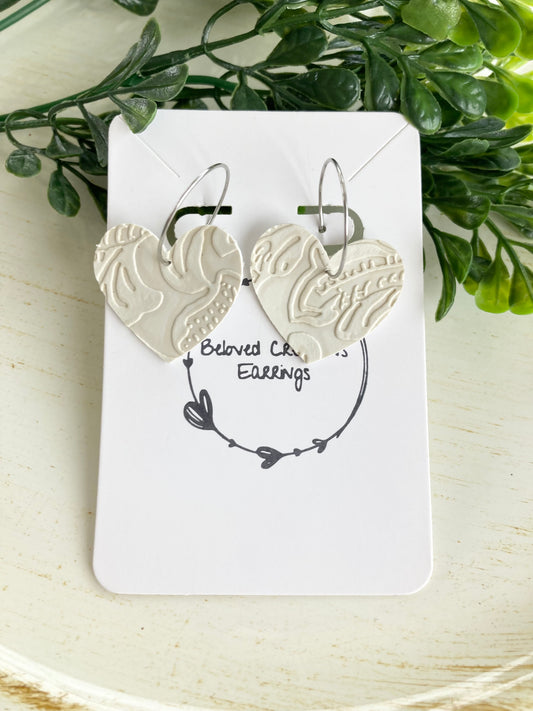 White Heart Hoop Earrings