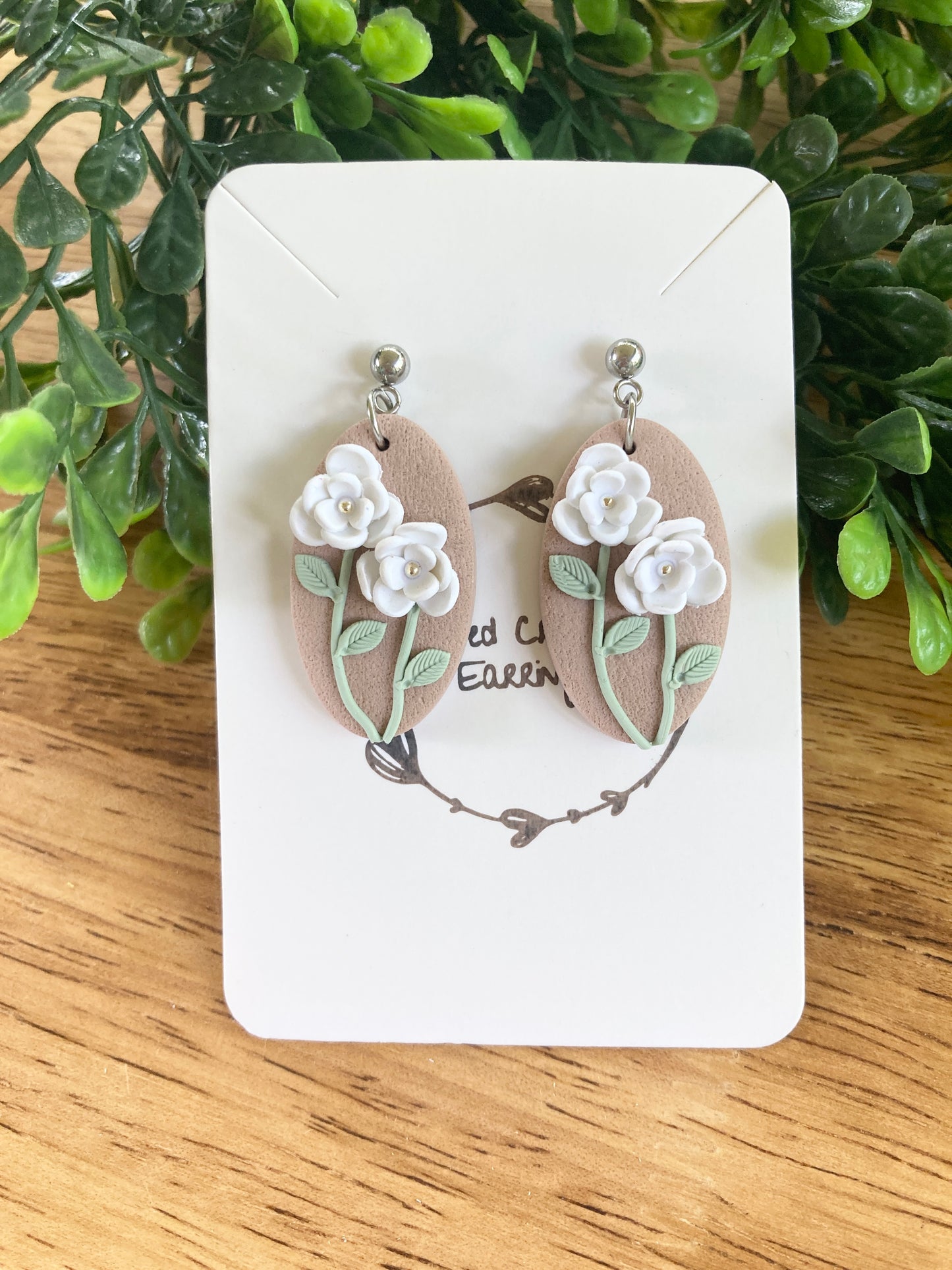 Almond Rose Clay Floral Earrings
