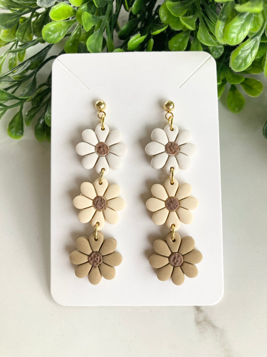 Neutral Clay Flower Earrings