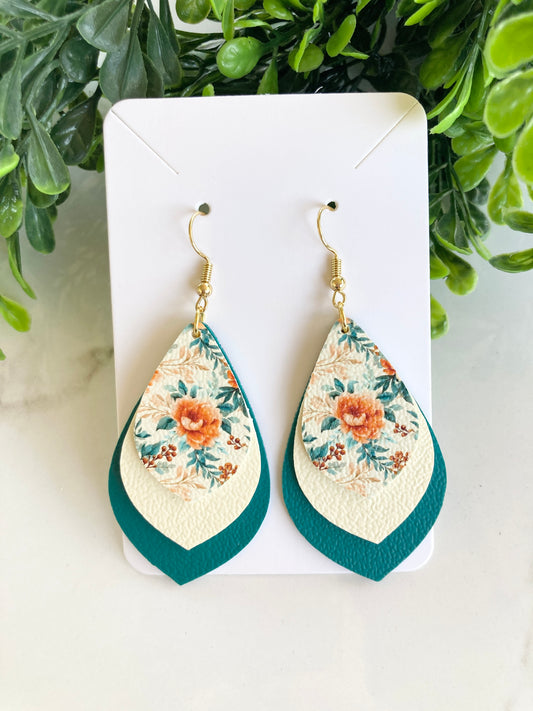 Teal Floral Earrings