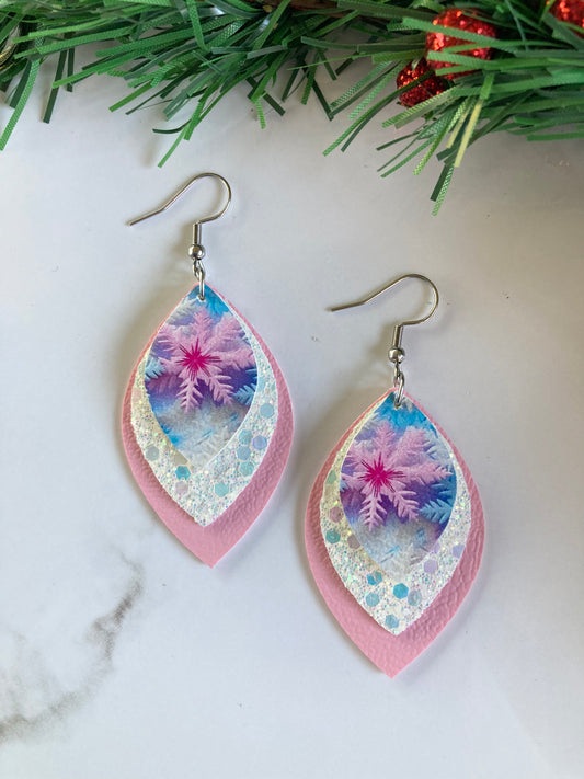 Pink Snowflake Earrings