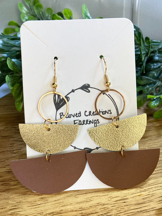 Brown and Gold Half Circle Earrings