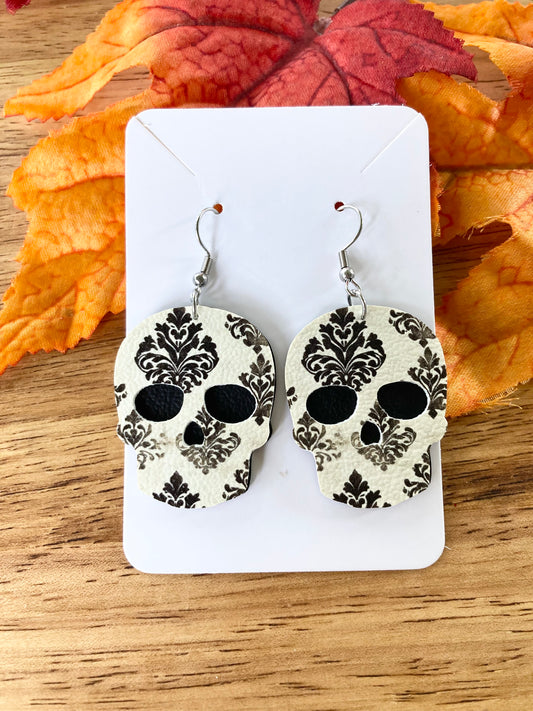 Black and Cream Skull Earrings