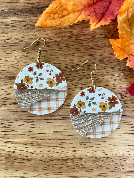 Gold Plaid Floral Earrings