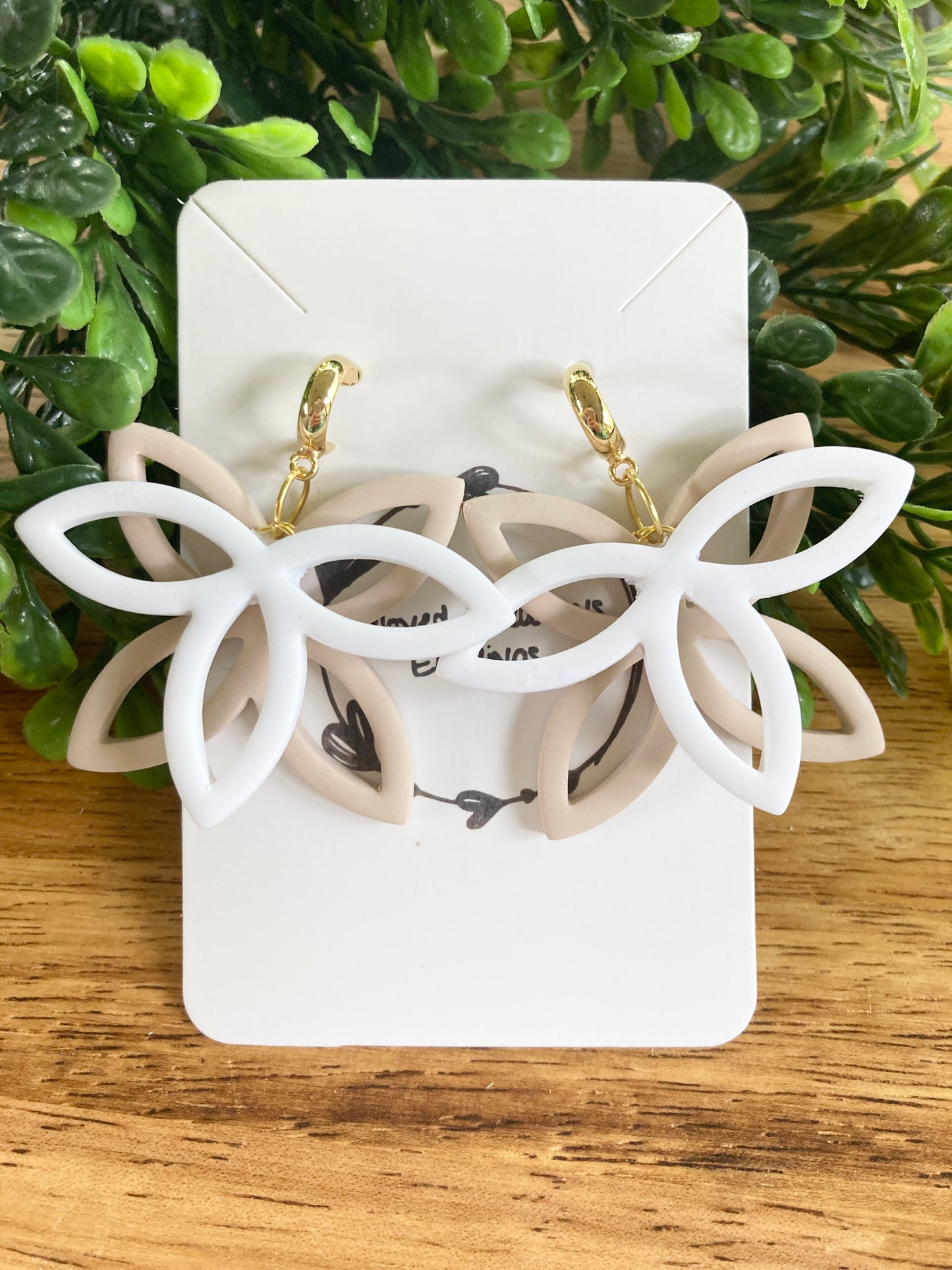 Tan Clay Petal Earrings