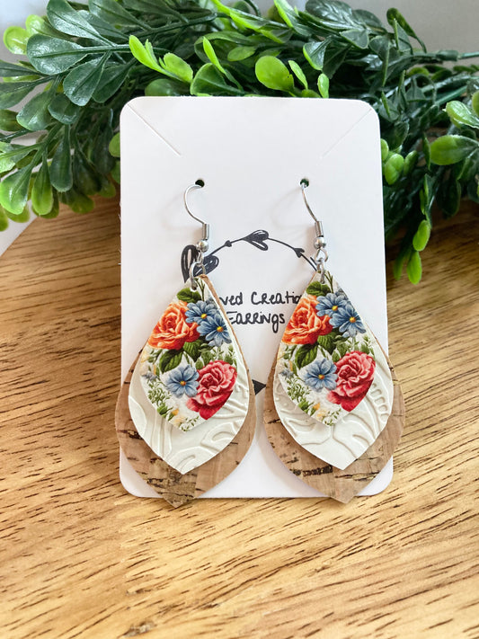 Gold Cork Floral Earrings