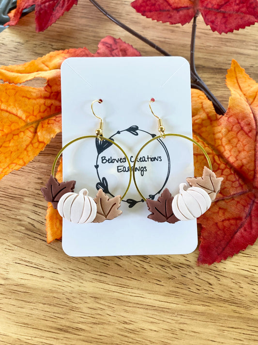 Bronze and Cream Fall Hoop Earrings