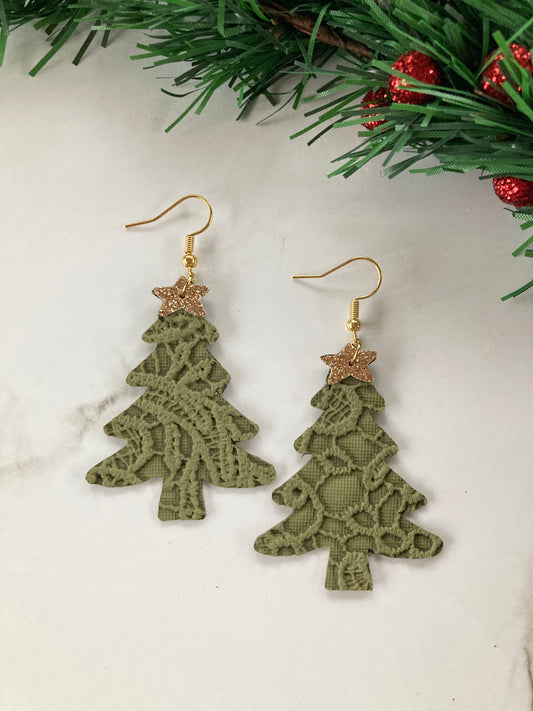 Green Lace Tree Earrings