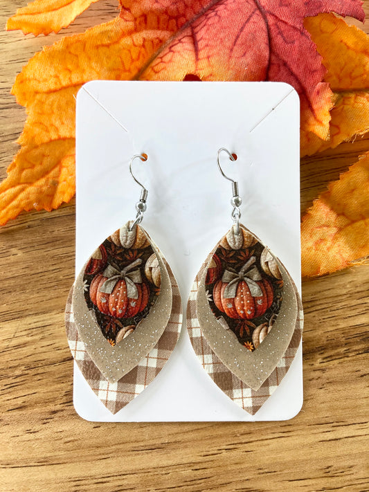 Brown Plaid Pumpkin Earrings