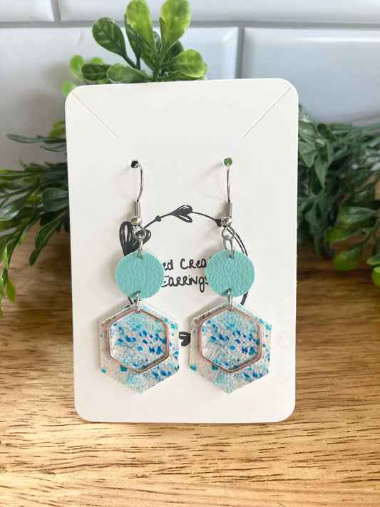 Blue Hexagon Earrings