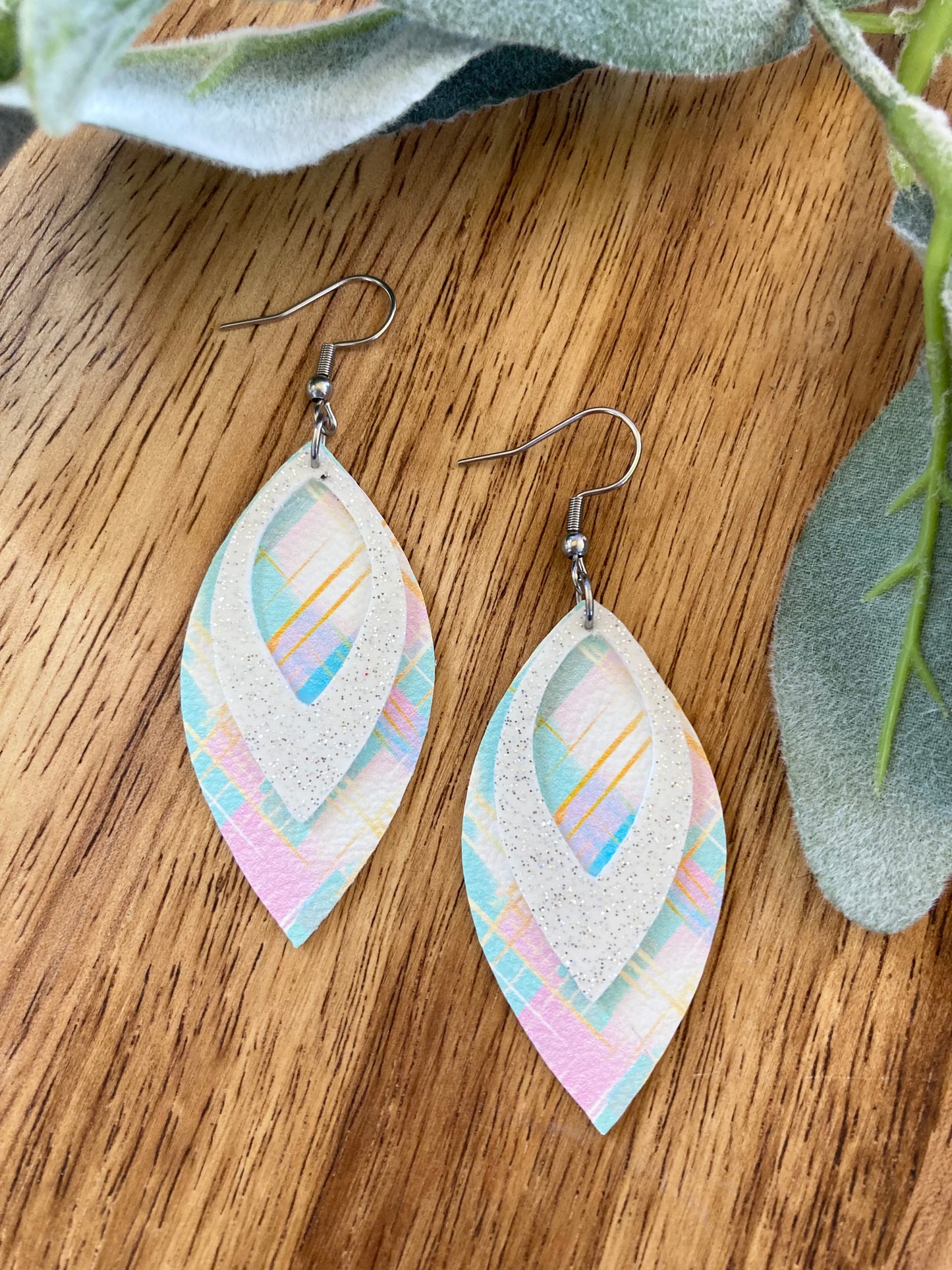 Pastel Plaid and Glitter Earrings