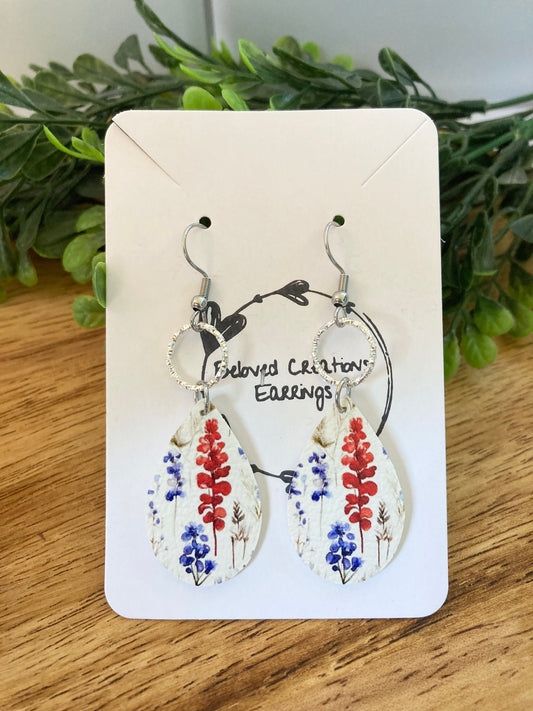 Red, White, and Blue Floral Earrings