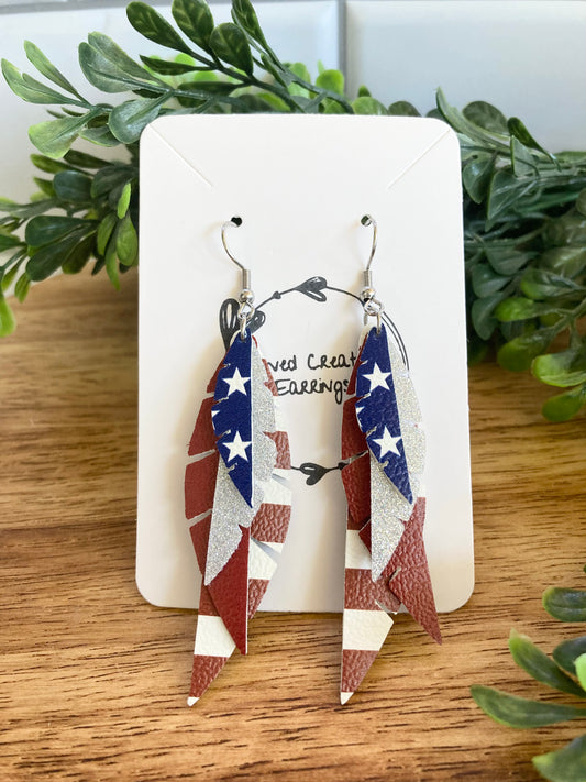 American Flag Feather Earrings