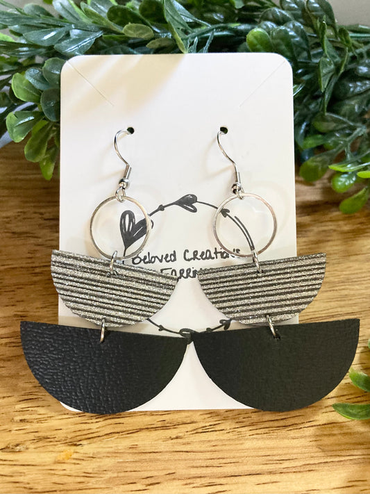 Black and Silver Half Circle Earrings
