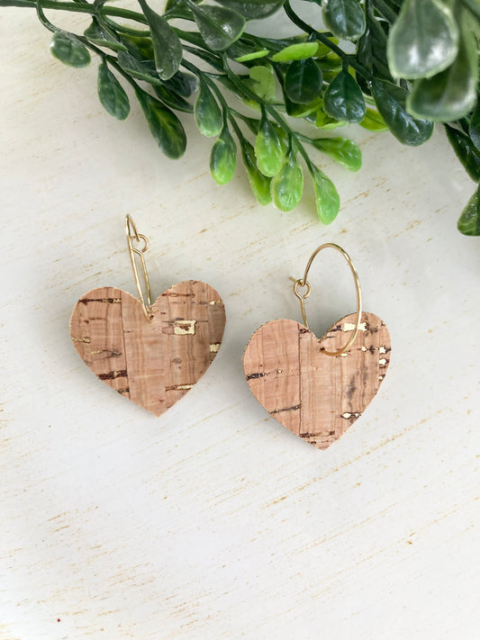 Cork Heart Hoop Earrings