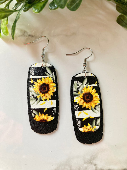 Black and White Sunflower Earrings