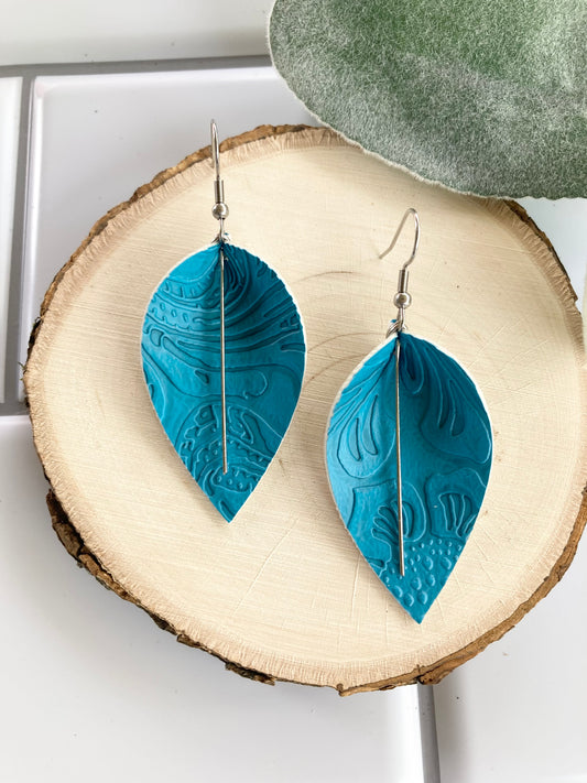 Blue Embossed Pinched Earrings