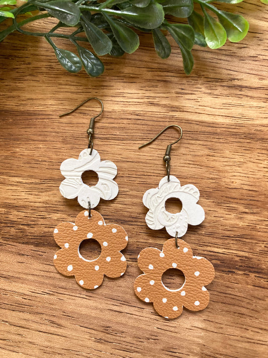 Copper and White Flower Earrings
