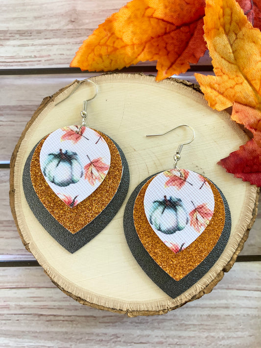 Gray Watercolor Pumpkin Earrings