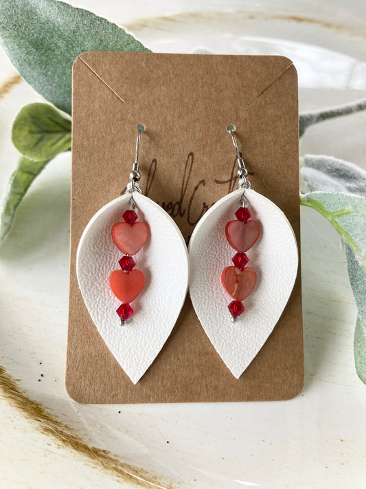 White Pinched Heart Earrings