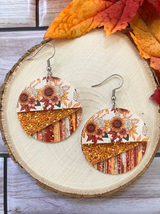 Orange Floral Circle Earrings